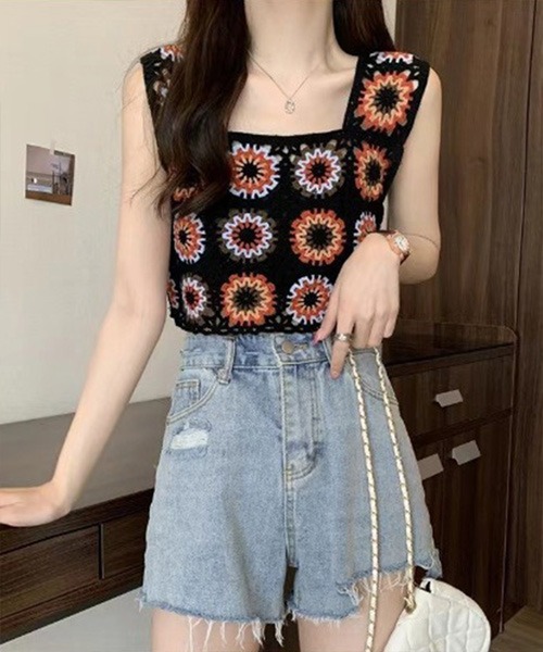 SpRay（スプレイ）の「花クロシェスクエアビスチェ（タンクトップ・レディース・アイボリー/ブラック・FREE）」の11枚目の写真