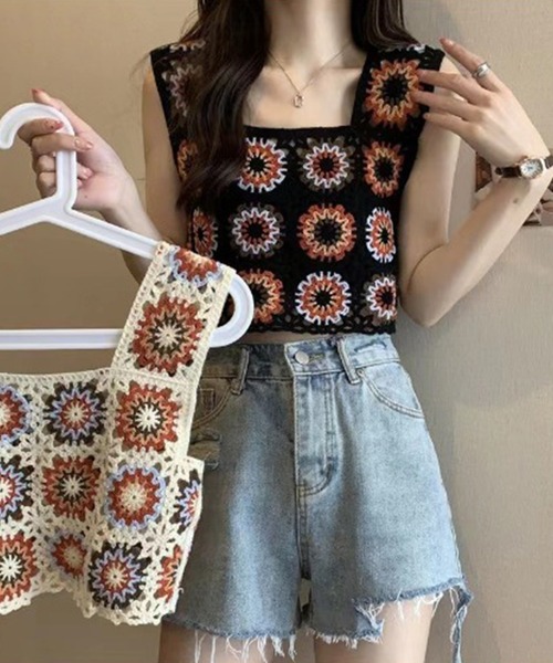 SpRay（スプレイ）の「花クロシェスクエアビスチェ（タンクトップ・レディース・アイボリー/ブラック・FREE）」の12枚目の写真