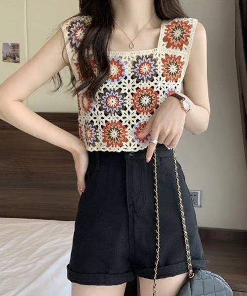 SpRay（スプレイ）の「花クロシェスクエアビスチェ（タンクトップ・レディース・アイボリー/ブラック・FREE）」の14枚目の写真