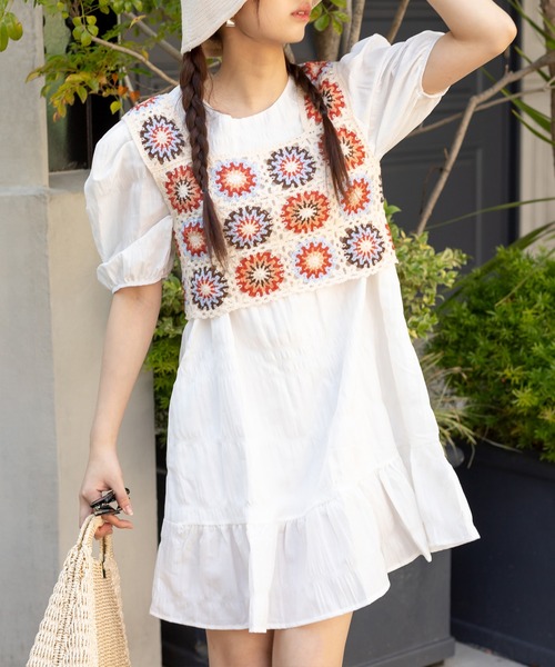 SpRay（スプレイ）の「花クロシェスクエアビスチェ（タンクトップ・レディース・アイボリー/ブラック・FREE）」の15枚目の写真