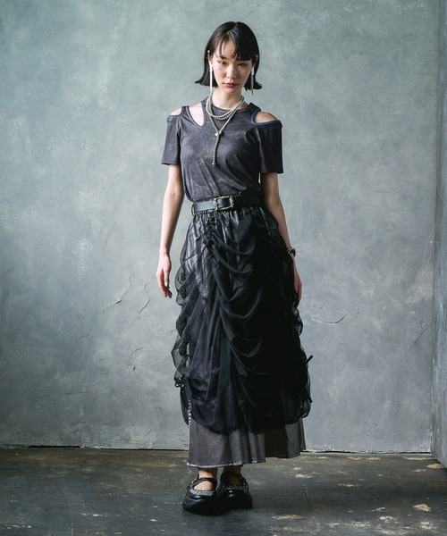 タグ付未使用●HARE ハレ✴︎グラフィック ショートブルゾン 羽織り シャツ セール】【EDGY MODE】カットデザインリブT（Tシャツ/カットソー