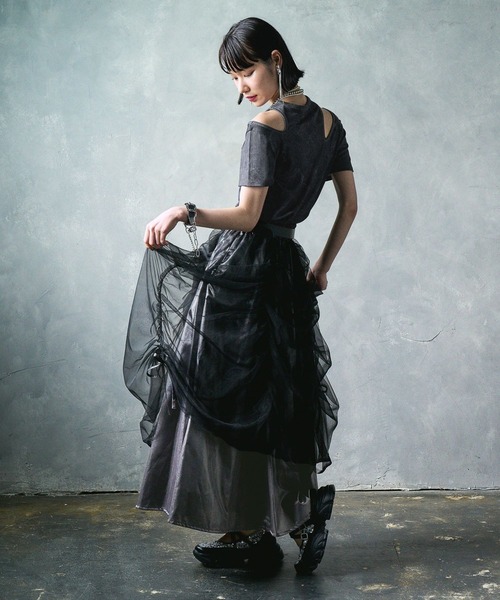 HARE（ハレ）の「【EDGY MODE】カットデザインリブT（Tシャツ/カットソー・レディース・ブラック/ホワイト・FREE）」の7枚目の写真