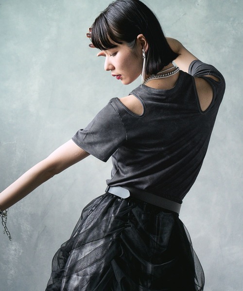 HARE 【EDGY MODE】カットデザインリブT ホワイト セール】【EDGY MODE】カットデザインリブT（Tシャツ/カットソー