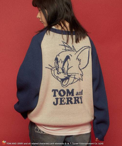 【セール】【SEQUENZ（シークエンズ）】TJ CAN'T CHOOSE RAGLAN KNIT / ニット クルーネック ラグラン 配色 ジャガード トム & ジェリー（ニット/セーター）｜TOM&JERRY（トムアンドジェリー）