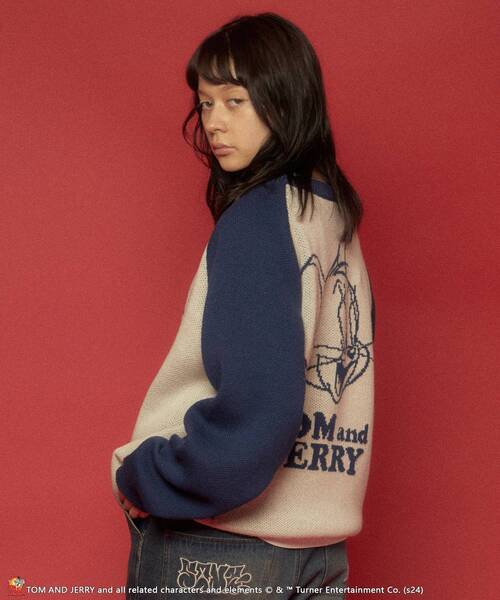 【セール】【SEQUENZ（シークエンズ）】TJ CAN'T CHOOSE RAGLAN KNIT / ニット クルーネック ラグラン 配色 ジャガード トム & ジェリー（ニット/セーター）｜TOM&JERRY（トムアンドジェリー）