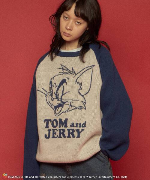 【セール】【SEQUENZ（シークエンズ）】TJ CAN'T CHOOSE RAGLAN KNIT / ニット クルーネック ラグラン 配色 ジャガード トム & ジェリー（ニット/セーター）｜TOM&JERRY（トムアンドジェリー）