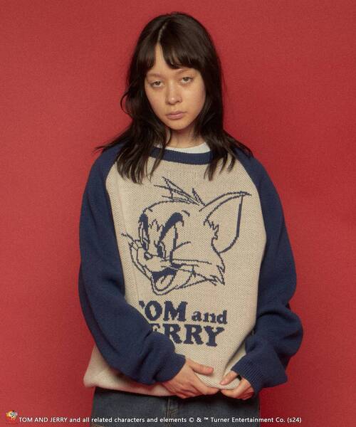 【セール】【SEQUENZ（シークエンズ）】TJ CAN'T CHOOSE RAGLAN KNIT / ニット クルーネック ラグラン 配色 ジャガード トム & ジェリー（ニット/セーター）｜TOM&JERRY（トムアンドジェリー）