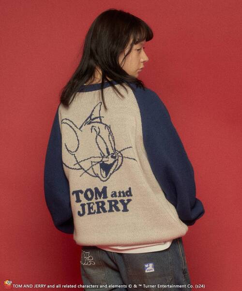 【セール】【SEQUENZ（シークエンズ）】TJ CAN'T CHOOSE RAGLAN KNIT / ニット クルーネック ラグラン 配色 ジャガード トム & ジェリー（ニット/セーター）｜TOM&JERRY（トムアンドジェリー）