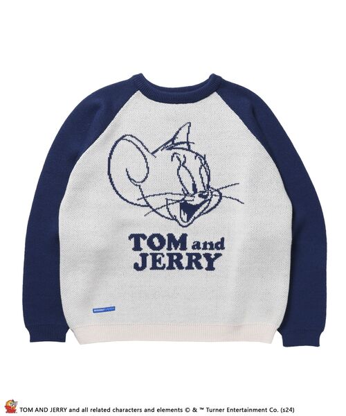 【セール】【SEQUENZ（シークエンズ）】TJ CAN'T CHOOSE RAGLAN KNIT / ニット クルーネック ラグラン 配色 ジャガード トム & ジェリー（ニット/セーター）｜TOM&JERRY（トムアンドジェリー）