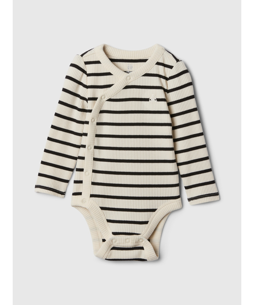 GAP(ギャップ)の「クロスオーバー リブ ボディスーツ (ベビー)(ロンパース・キッズ・ブラック×ホワイト/ベージュ・80cm/70cm/50cm/60cm)」の2枚目の写真