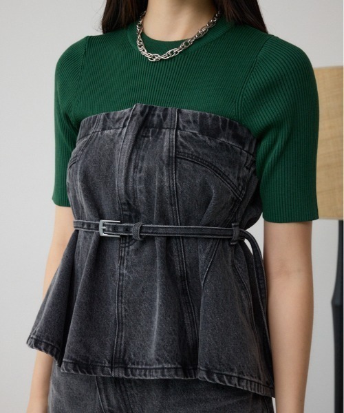 AZUL by moussy(アズールバイマウジー)の「デニムベアビスチェ(キャミソール・レディース・ライトブラック/ブルー・FREE)」の1枚目の写真