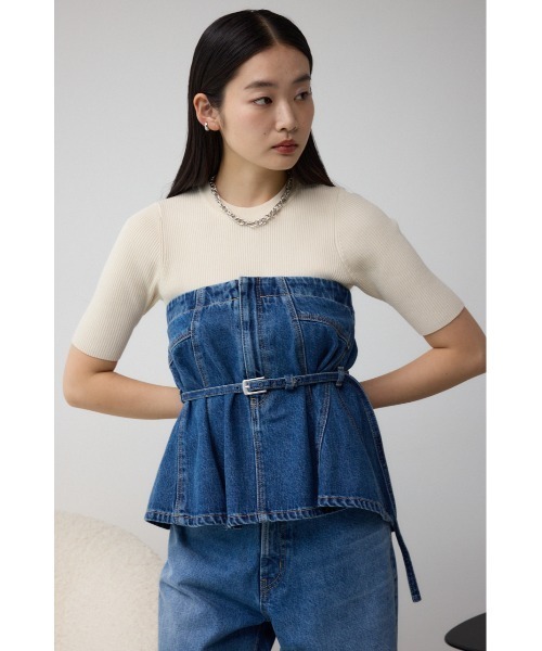 AZUL by moussy(アズールバイマウジー)の「デニムベアビスチェ(キャミソール・レディース・ライトブラック/ブルー・FREE)」の13枚目の写真