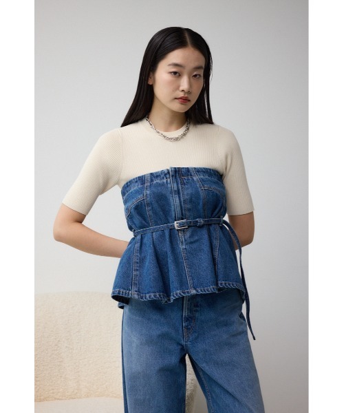 AZUL by moussy(アズールバイマウジー)の「デニムベアビスチェ(キャミソール・レディース・ライトブラック/ブルー・FREE)」の12枚目の写真