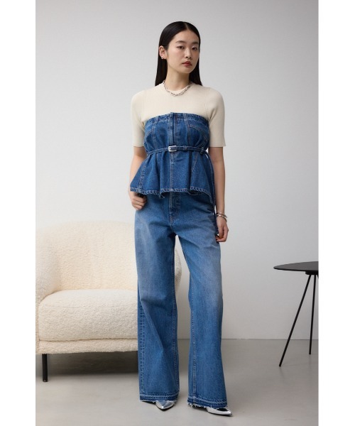 AZUL by moussy(アズールバイマウジー)の「デニムベアビスチェ(キャミソール・レディース・ライトブラック/ブルー・FREE)」の11枚目の写真