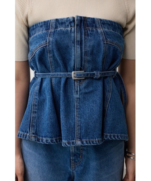 AZUL by moussy(アズールバイマウジー)の「デニムベアビスチェ(キャミソール・レディース・ライトブラック/ブルー・FREE)」の7枚目の写真