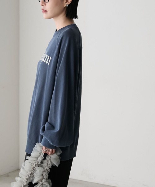 ネイバーフッド 綿×レーヨン リブ付き長袖T 1ポイント刺繍＋フロッキープリント forksy.】アソートフロッキープリントピグメント加工スウェット forksy