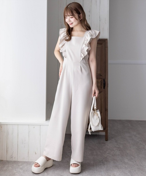 clear（クリア）の「フリルロンパース［大人 カジュアル 着回し力抜群］≪再入荷≫（サロペット/オーバーオール・レディース・ブラック/ライトベージュ・F）」の12枚目の写真