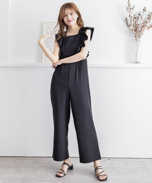 clear（クリア）の「フリルロンパース［大人 カジュアル 着回し力抜群］≪再入荷≫（サロペット/オーバーオール・レディース・ブラック/ライトベージュ・F）」の9枚目の写真