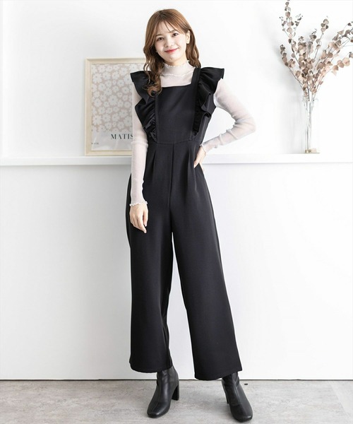 clear（クリア）の「フリルロンパース［大人 カジュアル 着回し力抜群］≪再入荷≫（サロペット/オーバーオール・レディース・ブラック/ライトベージュ・F）」の10枚目の写真