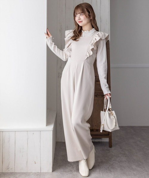 clear（クリア）の「フリルロンパース［大人 カジュアル 着回し力抜群］≪再入荷≫（サロペット/オーバーオール・レディース・ブラック/ライトベージュ・F）」の13枚目の写真