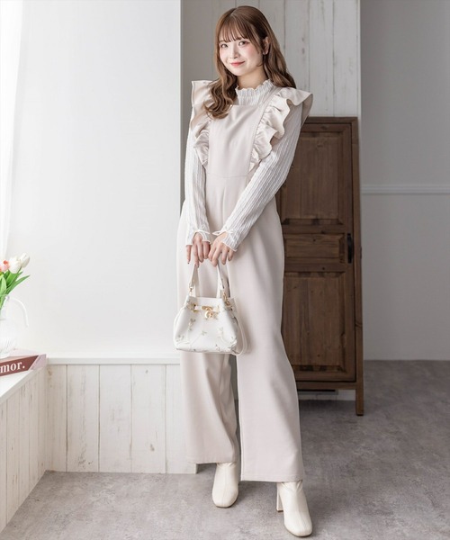 clear（クリア）の「フリルロンパース［大人 カジュアル 着回し力抜群］≪再入荷≫（サロペット/オーバーオール・レディース・ブラック/ライトベージュ・F）」の14枚目の写真