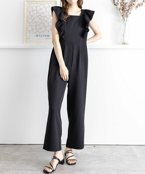 clear（クリア）の「フリルロンパース［大人 カジュアル 着回し力抜群］≪再入荷≫（サロペット/オーバーオール・レディース・ブラック/ライトベージュ・F）」の7枚目の写真