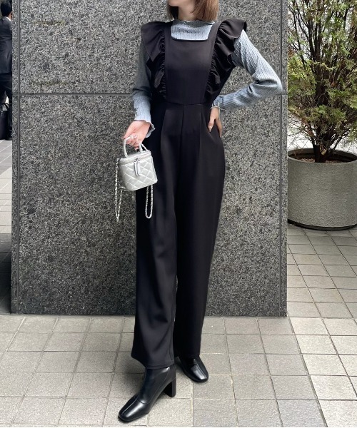 clear（クリア）の「フリルロンパース［大人 カジュアル 着回し力抜群］≪再入荷≫（サロペット/オーバーオール・レディース・ブラック/ライトベージュ・F）」の3枚目の写真