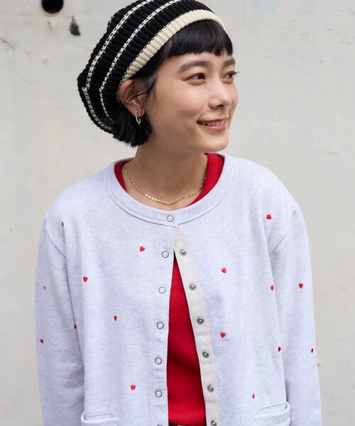 セール】ミニハート刺繍 コンパクトカーディガン（カーディガン/ボレロ