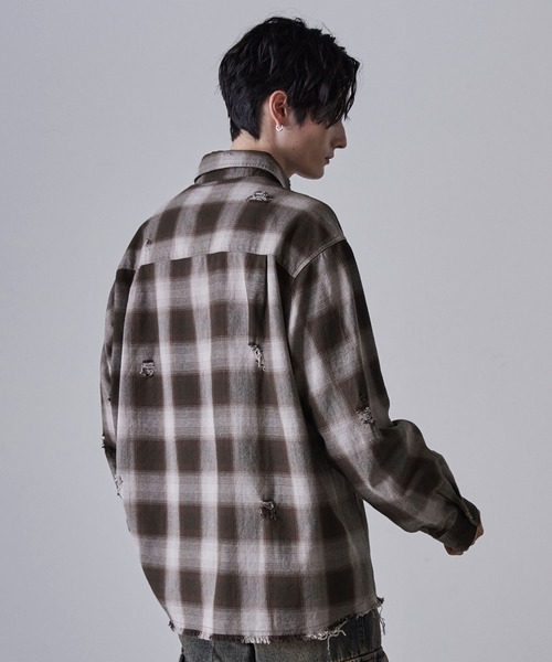 CLEL】Vintage Design Damage Check Shirt/ヴィンテージデザイン