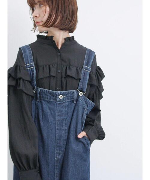 Samansa Mos2 blue（サマンサモスモスブルー）の「アソートフリルブラウス（シャツ/ブラウス・レディース・ブルー/ライトベージュ/ブラック・F）」の2枚目の写真