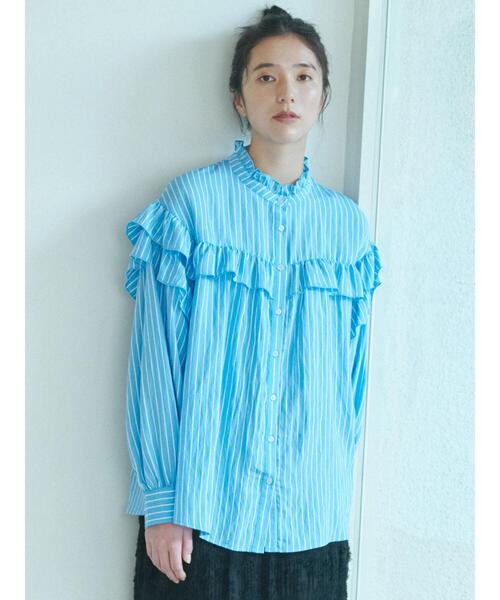 Samansa Mos2 blue（サマンサモスモスブルー）の「アソートフリルブラウス（シャツ/ブラウス・レディース・ブルー/ライトベージュ/ブラック・F）」の4枚目の写真