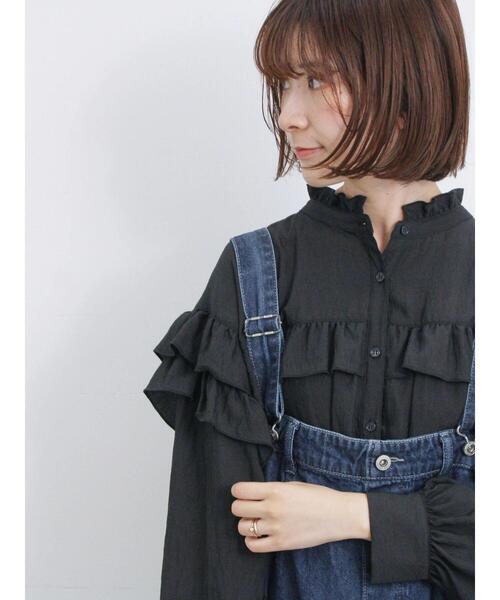 Samansa Mos2 blue（サマンサモスモスブルー）の「アソートフリルブラウス（シャツ/ブラウス・レディース・ブルー/ライトベージュ/ブラック・F）」の5枚目の写真