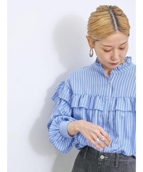 Samansa Mos2 blue（サマンサモスモスブルー）の「アソートフリルブラウス（シャツ/ブラウス・レディース・ブルー/ライトベージュ/ブラック・F）」の18枚目の写真