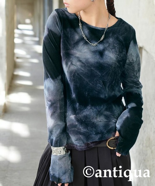 antiqua(アンティカ)の「ベロアシアートップス(Tシャツ/カットソー・レディース・ブラック/ベージュ・ONESIZE)」の1枚目の写真