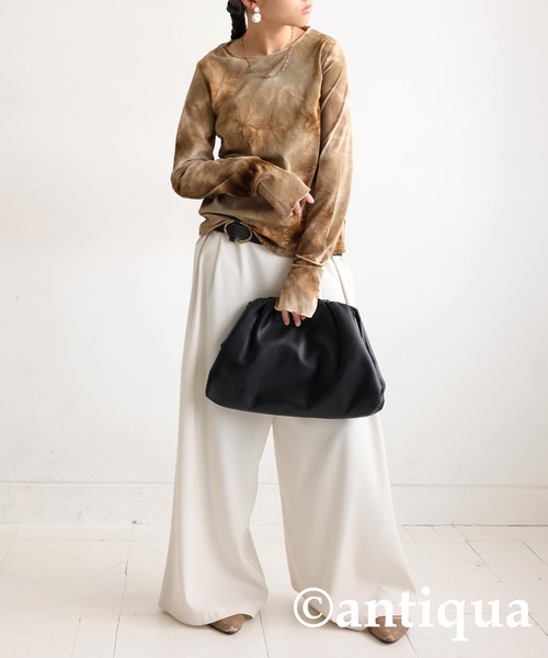 antiqua(アンティカ)の「ベロアシアートップス(Tシャツ/カットソー・レディース・ブラック/ベージュ・ONESIZE)」の15枚目の写真