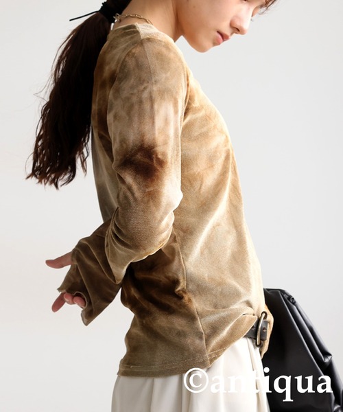 antiqua(アンティカ)の「ベロアシアートップス(Tシャツ/カットソー・レディース・ブラック/ベージュ・ONESIZE)」の14枚目の写真