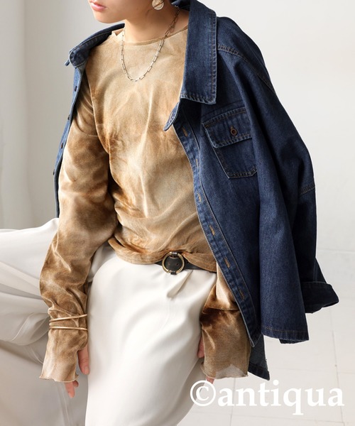 antiqua(アンティカ)の「ベロアシアートップス(Tシャツ/カットソー・レディース・ブラック/ベージュ・ONESIZE)」の16枚目の写真