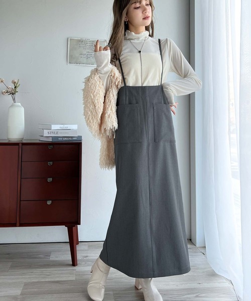 classicalelf(クラシカルエルフ)の「女性らしい上品シルエット。前後2wayサスペンダー付きタイトスカート(ロング丈・セットアップ可)(スカート・レディース・グレイッシュベージュ/ブラック/グレー・X-LARGE/SMALL/MEDIUM/LARGE)」の2枚目の写真