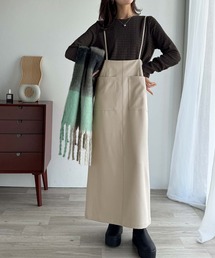 女性らしい上品シルエット。前後2wayサスペンダー付きタイトスカート(ロング丈・セットアップ可)