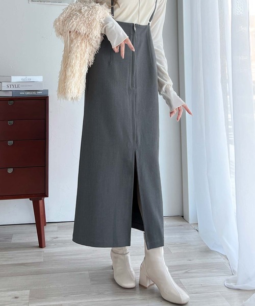 classicalelf(クラシカルエルフ)の「女性らしい上品シルエット。前後2wayサスペンダー付きタイトスカート(ロング丈・セットアップ可)(スカート・レディース・グレイッシュベージュ/ブラック/グレー・X-LARGE/SMALL/MEDIUM/LARGE)」の12枚目の写真