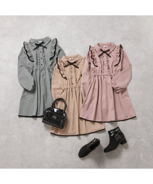 algy（アルジー）の「ハイショクラインガーリーワンピ（ワンピース・キッズ・ピンク/チェック/ベージュ・SMALL/MEDIUM/X-SMALL/XX-SMALL）」の4枚目の写真
