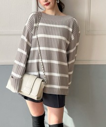 ワイドスリーブボーダーニット