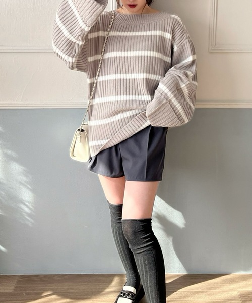 PURE BRIGHT（ピュアブライト）の「ワイドスリーブボーダーニット（ニット/セーター・レディース・ホワイト/グレー・FREE）」の15枚目の写真