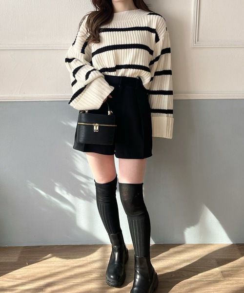 PURE BRIGHT（ピュアブライト）の「ワイドスリーブボーダーニット（ニット/セーター・レディース・ホワイト/グレー・FREE）」の6枚目の写真