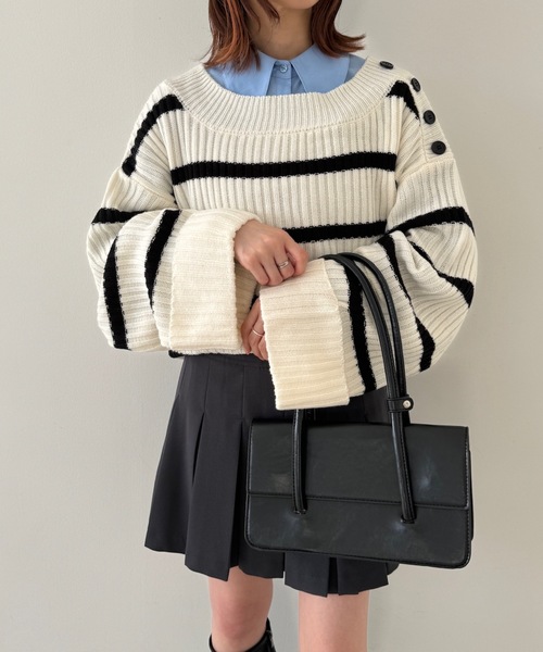 PURE BRIGHT（ピュアブライト）の「ワイドスリーブボーダーニット（ニット/セーター・レディース・ホワイト/グレー・FREE）」の17枚目の写真