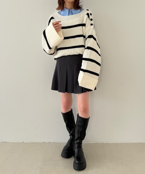 PURE BRIGHT（ピュアブライト）の「ワイドスリーブボーダーニット（ニット/セーター・レディース・ホワイト/グレー・FREE）」の10枚目の写真