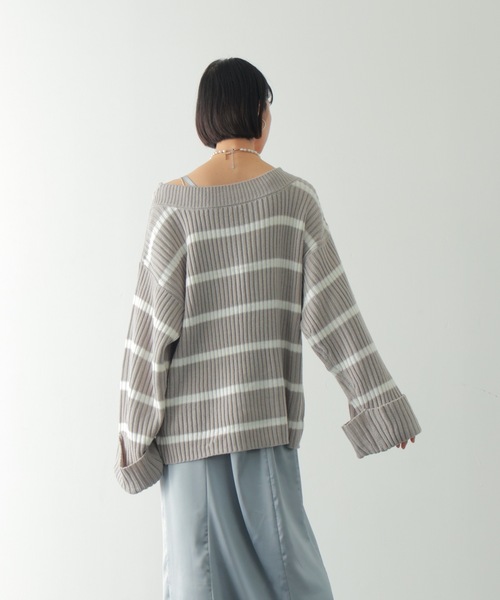 PURE BRIGHT（ピュアブライト）の「ワイドスリーブボーダーニット（ニット/セーター・レディース・ホワイト/グレー・FREE）」の22枚目の写真