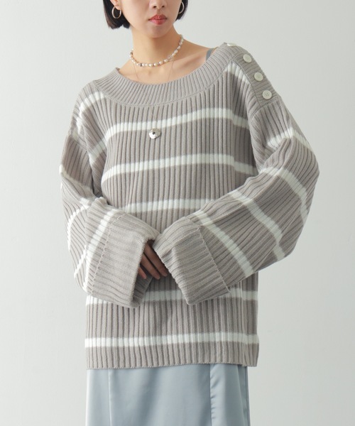 PURE BRIGHT（ピュアブライト）の「ワイドスリーブボーダーニット（ニット/セーター・レディース・ホワイト/グレー・FREE）」の20枚目の写真
