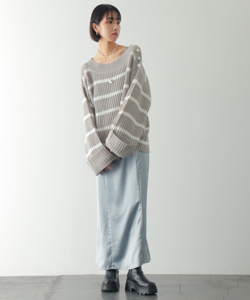 PURE BRIGHT（ピュアブライト）の「ワイドスリーブボーダーニット（ニット/セーター・レディース・ホワイト/グレー・FREE）」の19枚目の写真