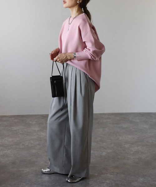 Bonjour Sagan（ボンジュールサガン）の「バレルスリーブサイドリブニットプルオーバー（ニット/セーター・レディース・ブラック/アイボリー/ピンク/ブラウン・FREE）」の12枚目の写真